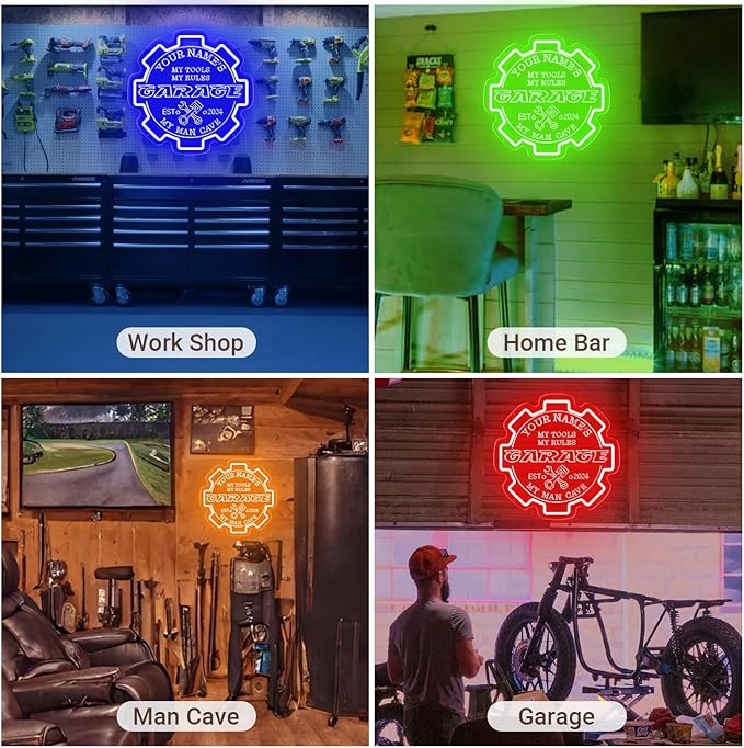 Custom Garage Neon sign for Wall Decor with Timing Remote, Personalized Gear Garage LED Neon Light for Man Cave, Home Bar, Workshop, Son Dad Birthday Gift PINK