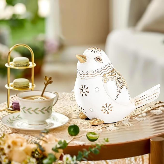 Bird Statue for Home Decor Accents Boho White Bird Figurines for Shelf Living Room Bedroom Centerpiece Table, Decorative Birds Sculpture, Animal Decor Gifts for Bird Lovers, Women