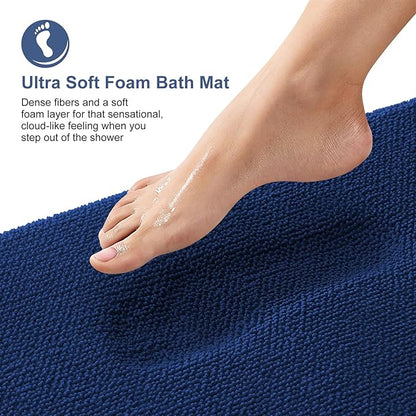 OLANLY Thick Memory Foam Bath Mat Rug 44x32, Extra Soft Absorbent Bathroom Rug, Quick Dry Bath Mats, Non-Slip, Machine Washable Carpet for Bathroom, Tub and Shower, Home Decor Accessories, Navy