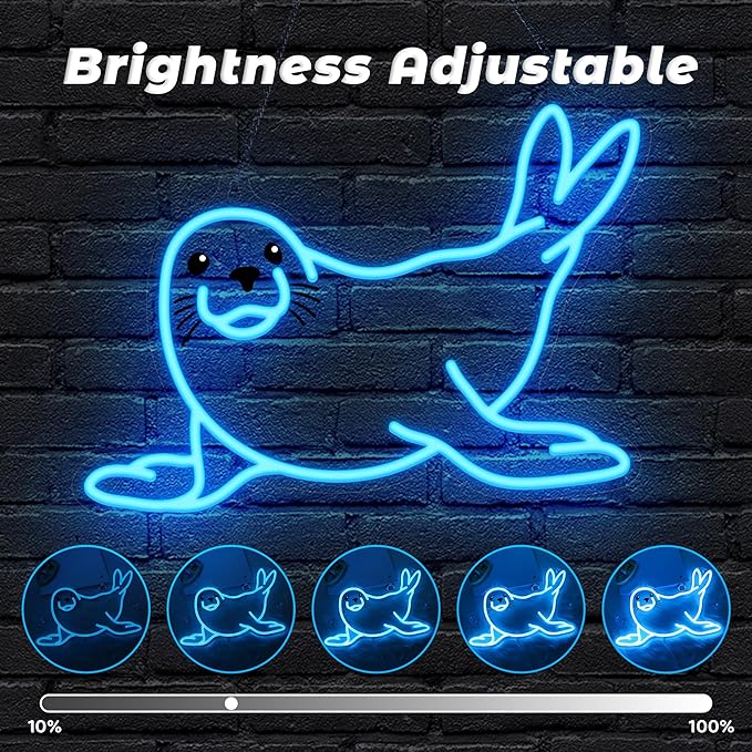 Seal Neon Sign, Dimmable Wall Decor Light. Birthday Party Decorations for Home, Patio, Garden, Bars, Restaurants, Hotels, Stores, Clubs, Gift for Friends Family and Kids