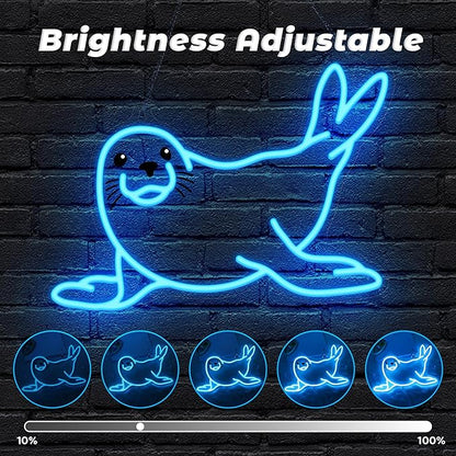 Seal Neon Sign, Dimmable Wall Decor Light. Birthday Party Decorations for Home, Patio, Garden, Bars, Restaurants, Hotels, Stores, Clubs, Gift for Friends Family and Kids