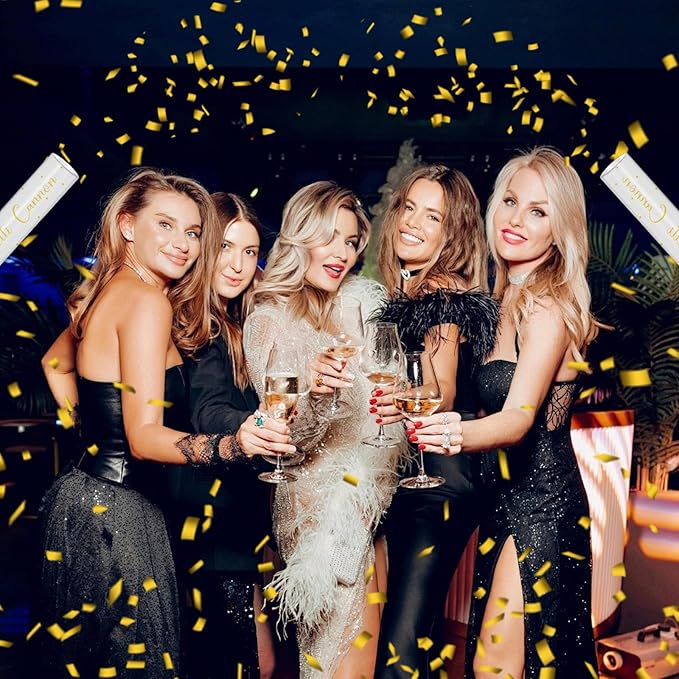 16" Gold Confetti Cannons - Party Poppers for Birthday Graduation Retirement Wedding New Year Celebrations - Easy to Use - Pack of 2