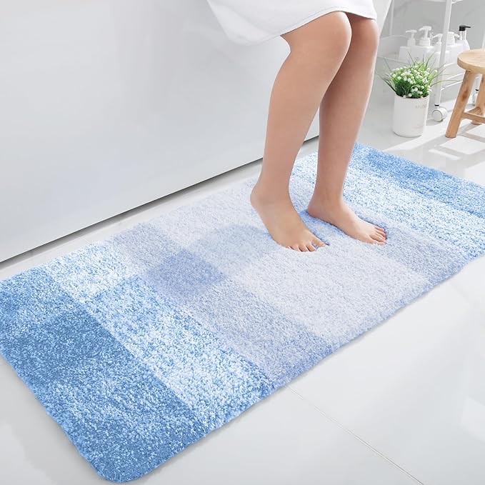OLANLY Bathroom Rugs Mat 47x24, Extra Soft Absorbent Microfiber Bath Rugs, Rubber Backing, Quick Dry, Machine Washable Bath Mats for Bathroom Floor, Tub and Shower, Home Decor Accessories, Light Blue