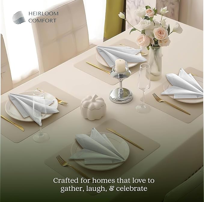 White Cloth Napkins 18x18 Inches, Set of 6-100% Cotton, Soft, Absorbent, Reusable, Washable - Elegant Hemstitch Mitered Edges - Ideal for Weddings, Baby Showers, Holiday Gatherings