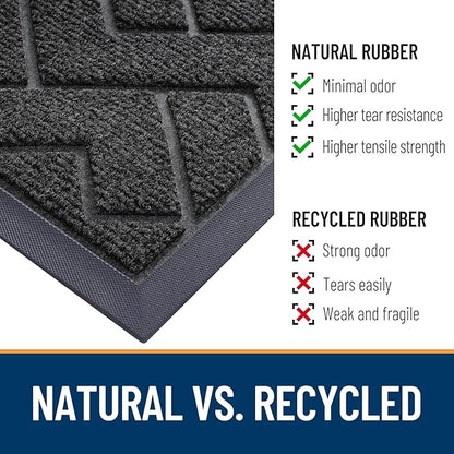 OLANLY Front Door Mat Indoor Outdoor Entrance, Waterproof All-Season, All-Weather Doormat, Sturdy Natural Rubber, Low Profile, Easy Clean Patio Porch Entryway Mat, Herringbone Brick (Black, 36x24)