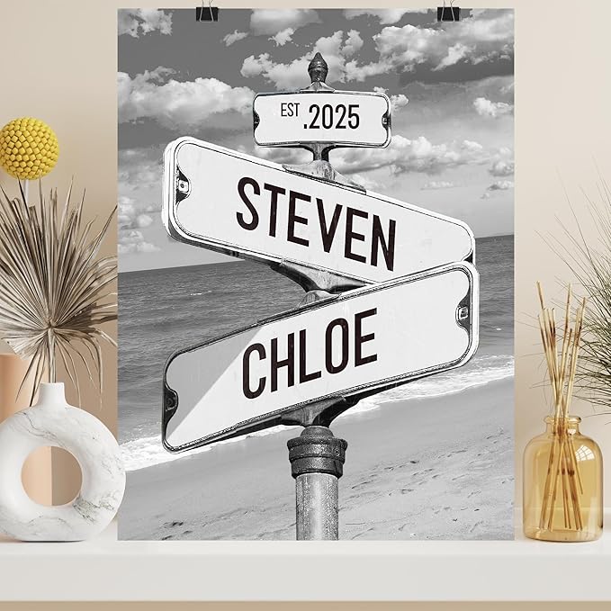 Personalized Vintage Street Sign For Couples, Custom Street Sign Canvas Poster Wall Art With Names, Gift For Valentine