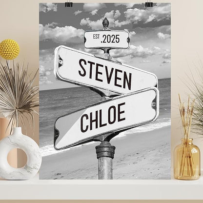 Personalized Vintage Street Sign For Couples, Custom Street Sign Canvas Poster Wall Art With Names, Gift For Valentine
