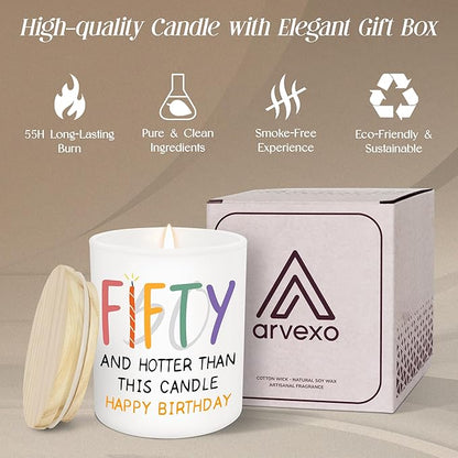 Christmas 50th Birthday Gifts for Her Him - Long Lasting Vanilla Lavender Candle 10 oz - Funny 1975 Birthday Gifts for Women Men Husband Wife Mom Dad Friend, Fifty Candles for Women