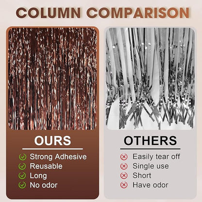 3 Pack 3.3 x 6.6 ft Brown Foil Fringe Backdrop Curtains, Tinsel Streamers Party Decorations, Fringe Backdrop for Birthday, Baby Shower, Gender Reveal, Graduation