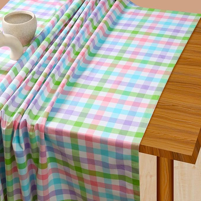 Multi Color Check 100% Cotton Tablecloth, Table Cover 52x70 Inch, Fits 4-6 Seats, Soft, Durable, Washable, Wrinkle Resistant, Rectangle Table Cloth for Dining, Birthdays, All Seasons