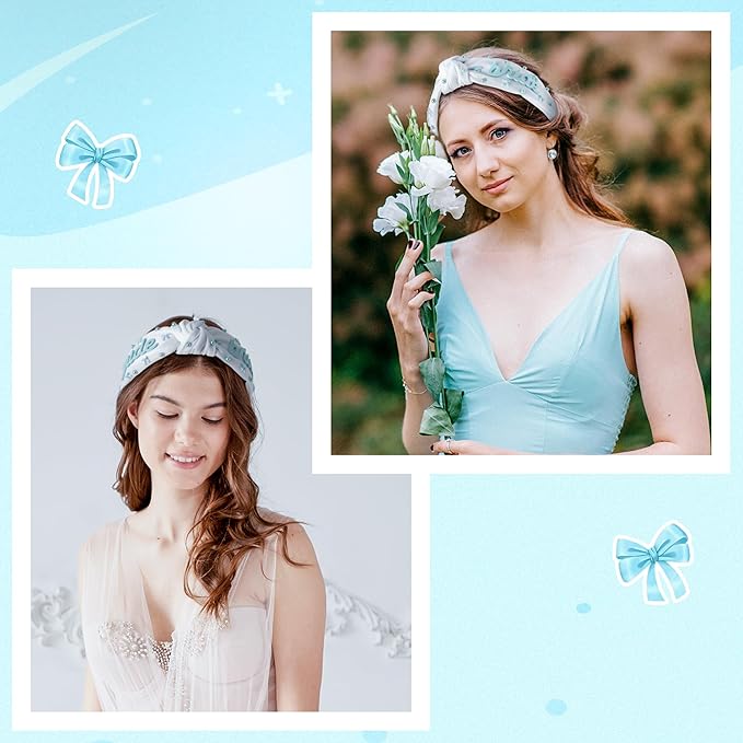 PANTIDE Something Blue Bride Jeweled Knotted Headband - Bride to Be Bridal Shower Gift Bow Pearl Embellished Headband Bachelorette Party Wedding Accessories Bridesmaid Gift (White)