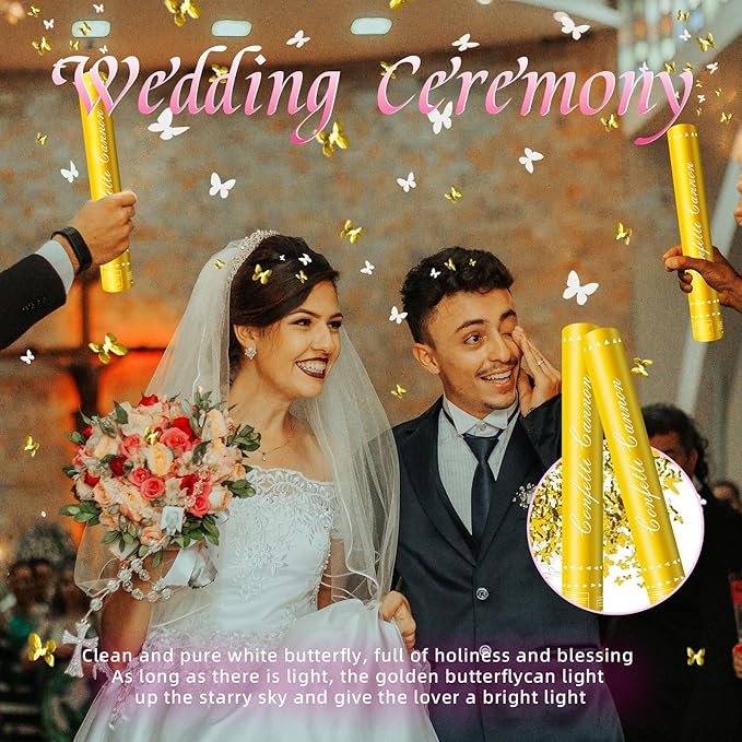 Confetti Cannon 12 Pack Butterfly Confetti Poppers 12Inch Gold and Silver Butterflies Party Poppers for Wedding Confetti Cannon Bulk Poppers for Celebration Birthday Graduation Christmas New Year