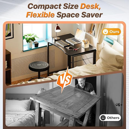 Huuger Folding Desk for Small Spaces, 31.5 Inch Foldable Computer Table, for Home Office, Study, Bedroom, Dorm, Space Saving, Small Writing Work Office Computer Desk, Easy to Fold, Black