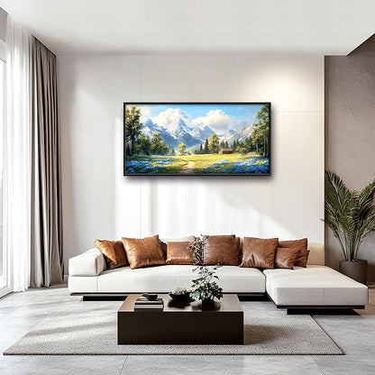 Mountain Large Wall Art Framed Wall Decor for Living Room, Countryside Wildflowers Pictures Oversized Canvas Print Painting Modern Extra Large Framed Artwork for Bedroom Office Home Decor 60"x30"