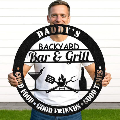Personalized Outdoor Grill Metal Sign, Custom BBQ Name Cut Wall Decor for Patio, Rustic Backyard Barbecue Kitchen Art
