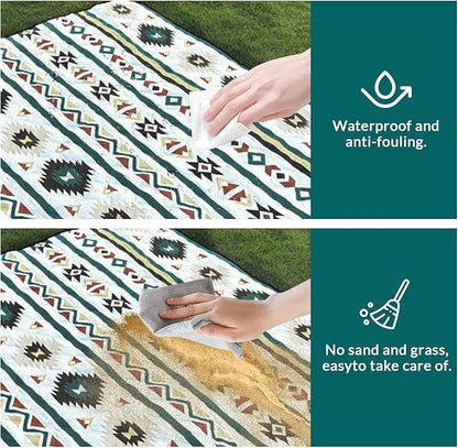 80"x60" Waterproof Picnic Blanket Large Outdoor Camping Blanket Foldable Picnic Camping Blanket Thicker Machine Washable Picnic Mat Portable Wearable for Picnics, Camping