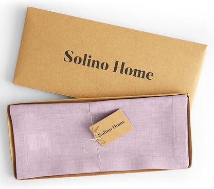 Solino Home Linen Small Table Runner 36 Inches - Athena, 100% Pure Linen Chambray Lavender Table Runner 14 x 36 Inch Ideal for Dresser and Coffee Tables - Thanksgiving, Holiday