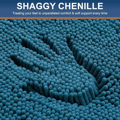Smiry Luxury Chenille Bathroom Rugs 30x20, Extra Soft and Absorbent Shaggy Bath Mat, Machine Washable, Non-Slip Plush Carpet Runner for Tub, Shower, and Floor, Home Decor Accessories, Peacock Blue