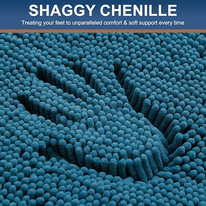 Smiry Luxury Chenille Bathroom Rugs 24x16, Extra Soft and Absorbent Shaggy Bath Mat, Machine Washable, Non-Slip Plush Carpet Runner for Tub, Shower, and Floor, Home Decor Accessories, Peacock Blue