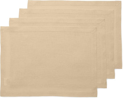 Solino Home Linen Beige Placemats Set of 4 - 100% Pure Linen Placemats 14 x 19 Inch for Fall, Autumn, Christmas, New Year - Fete