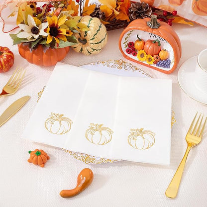 50PCS Thanksgiving Pumpkin Napkins - Heavy Duty Fall Pumpkin Paper Napkins - Thanksgiving Disposable Hand Towels for Friendsgiving Table Decor Party Supplies