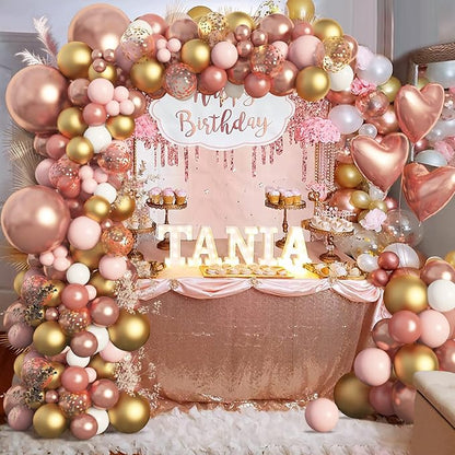 Amandir Rose Gold Balloons Garland Arch Kit, 150pcs Rose Gold Pink White Gold Confetti Latex Balloons for Bridal Wedding Birthday Girl Baby Shower Graduation Bachelorette Party Decorations