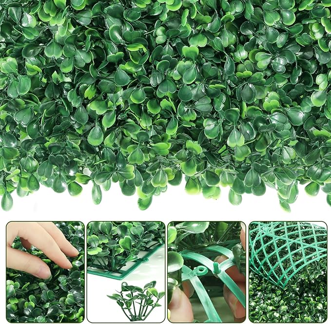 ZXMOTO 10" x 10" Artificial Boxwood Hedge Panels 48PCS, Privacy Hedge Screen Faux Boxwood for Outdoor, Indoor, Garden, Fence, Backyard and Decor