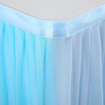 Tulle Table Skirt Blue Tutu Striped Table Skirts for Rectangle Tables Baby Shower Under the Sea Baby Shark Birthday Parties Decoration 14ft