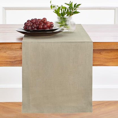 Solino Home Linen Vintage Khaki Table Runner 132 Inches Long - 100% Pure Linen Extra Long Table Runner 14 x 132 Inch for Fall, Autumn - Fete