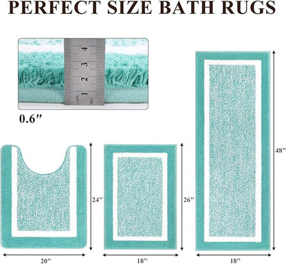Pauwer 3 Piece Bath Mat Set, Non Slip Plush Bathroom Mats, Absorbent Shaggy Bathroom Rug Set with U-Shaped Contour Toilet Mat for Bedroom Living Room, Teal