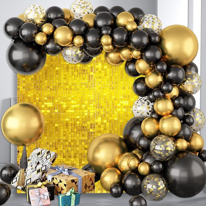 48 PCS Gold Shimmer Wall Backdrop, Square Sequin Photo Backdrops Panel, Glitter Wall Background for Birthdays, Weddings, Christmas, Engagements, Disco Bachelorette Party Decoration (6FTx8FT)