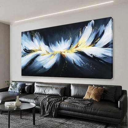 Canvas Wall Art Decor Artwork Modern Paintings White Abstract Wall Decor Maximalist Abstract Black And Gold Wall Art Prints Picture For Bedroom Kitchen Office Artwork Ready To Hang 20" × 40"