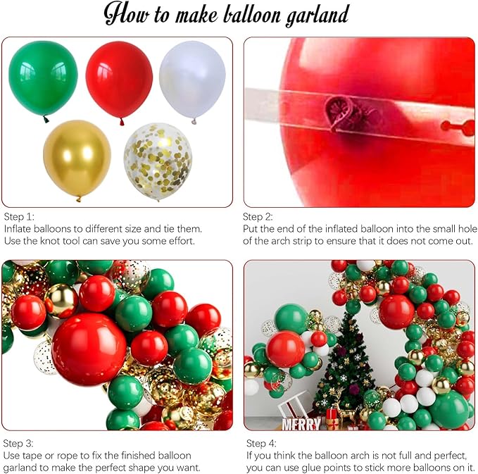 127pcs Red Green White and Gold Balloon Garland Kit - Red Green White Gold Balloon and Gold Confetti Balloons for Birthday Baby Shower Wedding Christmas Party Decoration