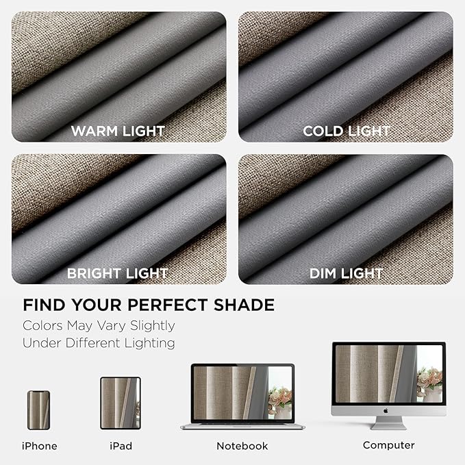 Joydeco Blackout Curtains 63 Inches Long 2 Panels Burg, Room Darkening Curtains for Bedroom, 100% Black Out Textured Thermal Drapes Privacy Protection 2 Panels Set(W52 x L63 Inch, Linen)