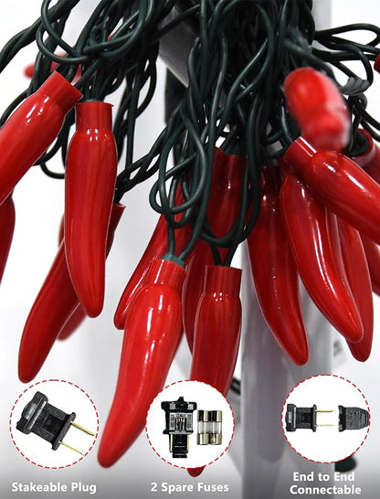 Christmas Chili Pepper Lights Red, 13.6FT Chili Lights with 35 Hot Red Chili Pepper Bulbs for Outdoor Indoor Kitchen Garden Patio Christmas Mexican Party Decor