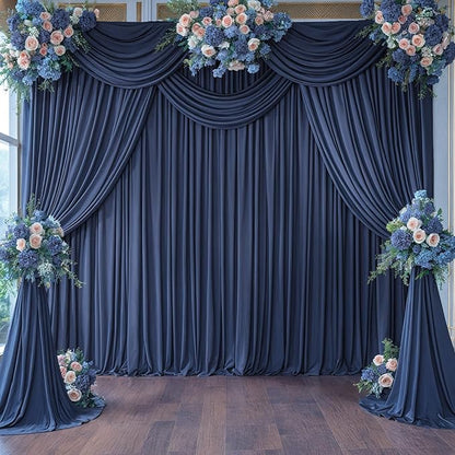 10 Panels Navy Blue Backdrop Curtain for Parties Wrinkle Free Photo Curtains Backdrop Drapes Fabric Decoration for Wedding Birthday Party Baby Shower 50ft(W) x 10ft(H)