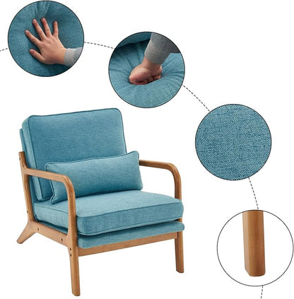 Bonnlo Teal Accent Chairs Set of 2, Upholstered Mid Century Modern Lounge Chairs Reading Chairs Side Sitting Chair Solid Wood Farmhouse Armchairs for Living Room, Bedroom, Guest Room