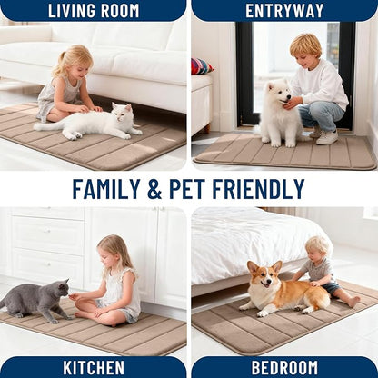 OLANLY Memory Foam Bath Mat 36x24, Super Soft Absorbent Bathroom Rugs, Quick Dry, Machine Washable Shower Floor Rugs, Bathmat Carpet, Bathroom Home Decor Accessories, Tan