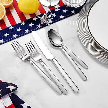 KEAWELL Premium Lucent Silverware Set, 65-Piece Mirror-Polished 18/10 Stainless Steel Flatware, Dishwasher Safe for Refined Dining and Entertaining (65, Silver)