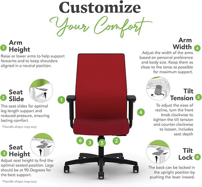 HON Ignition 2.0 Mid Back Task Chair, Spectrum Mesh, Standard Synchro-Tilt Control, Office Chair with Lumbar Support, Height and Width Adjustable Arms, Black Frame, Bullseye
