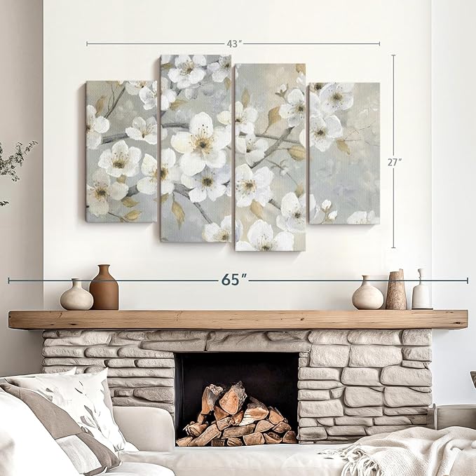 Elephant Stock Golden Garden Wall Art - Horizontal Canvas - 4-Piece Living Room Wall Decor - Leaves Painting Canvas Print - Gray and Beige Decor for Wall by Nan - 43" X 27"