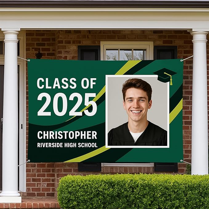 Custom Graduation Banner Class of 2025 with Photo and Name – Personalized Congrats Sign for High School or College Seniors – Indoor Outdoor Graduation Party Decoration