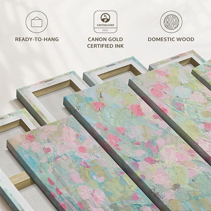 Elephant Stock Dancing Sakura Tree Wall Art - Horizontal Canvas - 4-Piece Living Room Wall Decor - Painting Abstract Canvas Print - Pink and Blue Decor for Wall by Ann Marie Coolick - 68" X 42"