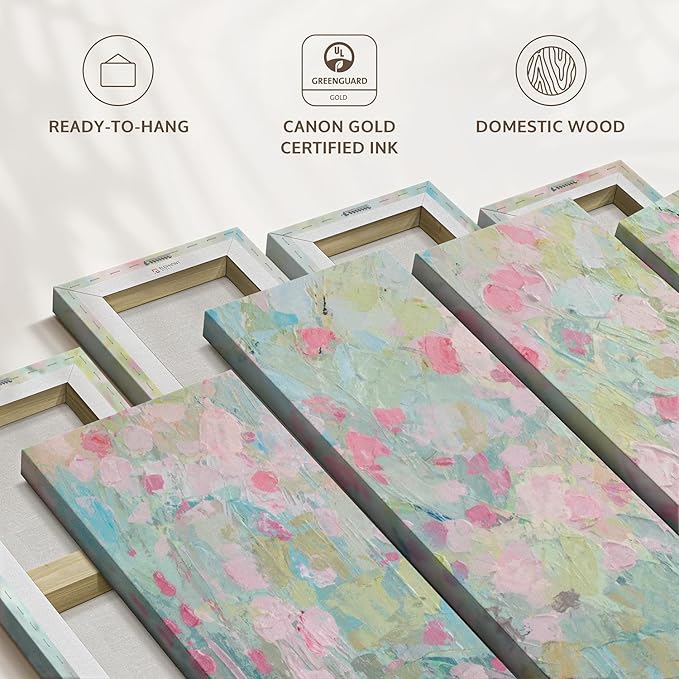 Elephant Stock Dancing Sakura Tree Wall Art - Horizontal Canvas - 4-Piece Living Room Wall Decor - Painting Abstract Canvas Print - Pink and Blue Decor for Wall by Ann Marie Coolick - 30" X 18"