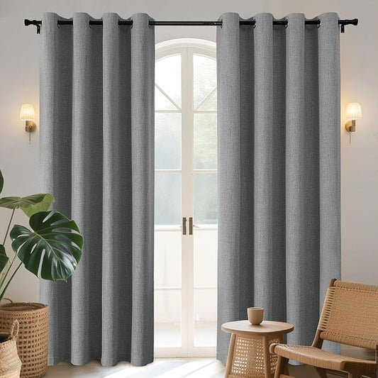 Joydeco Blackout Curtains 95 Inches Long 2 Panels Burg, Room Darkening Curtains for Bedroom, 100% Black Out Textured Thermal Drapes Privacy Protection 2 Panels Set(W52 x L95 Inch, Light Grey)