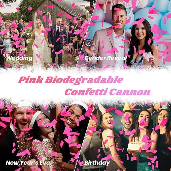 Confetti Cannon Pink Biodegradable Confetti Poppers 12Pack Party Poppers Confetti Shooters Pink Sticks for Wedding Graduation Engagement Anniversary Bridal Shower Valentines Day Birthday
