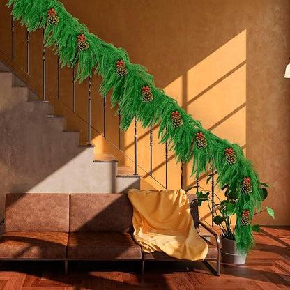 2Pcs 6 FT Artificial Norfolk Pine Garlands, Realistic Christmas Garland Thickness Real Touch Winter Greenery Garland for Table Mantle Wall Indoor Outdoor Christmas Decor