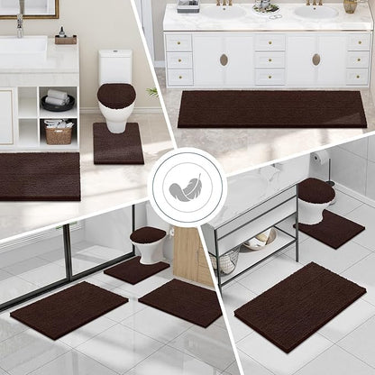 Smiry Luxury Chenille Bathroom Rugs 40x32, Extra Soft and Absorbent Shaggy Bath Mat, Machine Washable, Non-Slip Plush Carpet Runner for Tub, Shower, and Floor, Home Decor Accessories, Brown