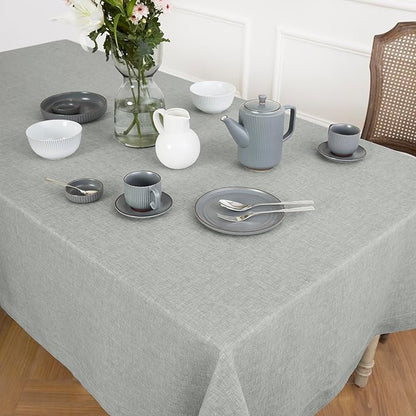 Solino Home Linen Tablecloth 60 x 90 Inch - 100% Pure Linen Chambray Grey Table Cloth for Rectangle Tables - Athena, Machine Washable Fabric Tablecloth for Fall, Autumn