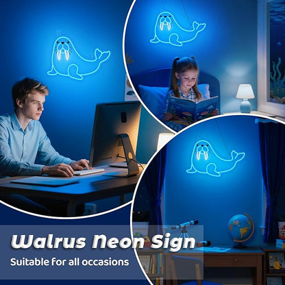 Walrus Neon Sign, Dimmable Wall Decor Light. Birthday Party Decorations for Home, Patio, Garden, Bars, Restaurants, Hotels, Stores, Clubs, Gift for Friends Family and Kids